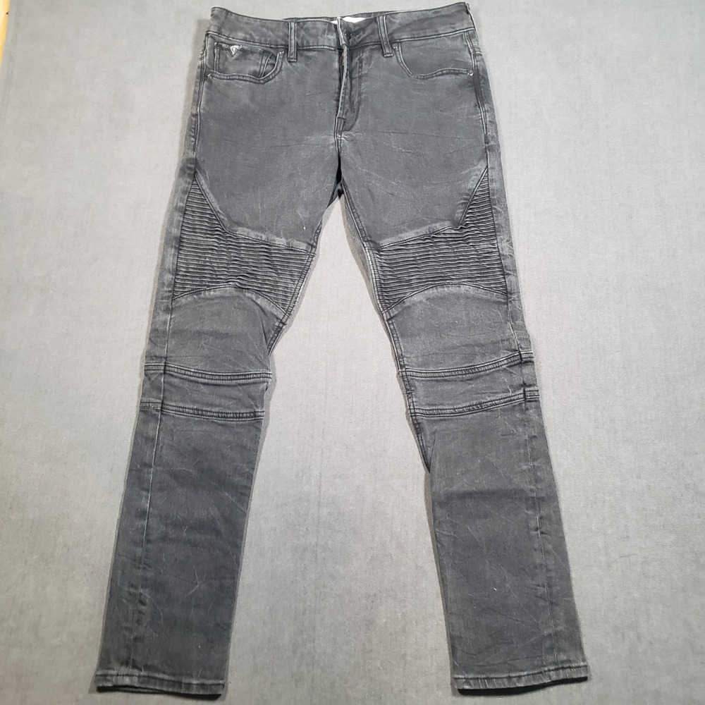 Guess Skinny Jeans Mens 31 Black Moto Ribbed Biker Denim M74AN3R10A0